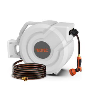 5/8 in 100ft Retractable Garden Hose Reel with Any-Length Lock Slow Auto Rewind Heavy Duty Water Hose Reel With 9-Pattern Nozzle 180 Swivel Bracket UV Resistant Wall Mounted Hose Reel for Outsidel 