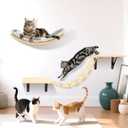 Cat Wall Shelves - Set of 4 Cat Wall Furniture, Curved Cats Shelves and Bridge Ladder & 2 Steps for for Sleeping, Playing, Climbing, and Lounging Modern Furniture for Cats