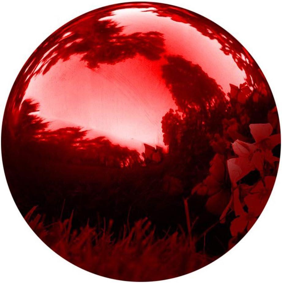 25 cm/10 inch Garden Sphere Mirror Gazing Ball,Red Stainless Steel Polished Reflective Smooth Hollow Globe Ball,Durable Colorful and Shiny Decorations Addition to Garden Patio Yard Home