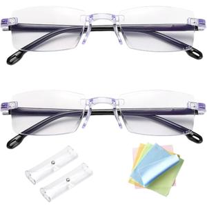 2 Pcs Blue Ease Optics Glasses, Blue Light Blocking Glasses Automatic Adjustment Anti Glare UV Filter Eyeglasses Ease Eye Strain From Computer Screen Gaming Readers For Women Men With Cloth And Case