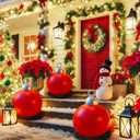 Thyle 2 Pcs Outdoor Christmas Ball Decorations with Wreath Giant 8'' Extra Large PVC Hanging Christmas Ornaments Plastic Garden Decorations with Hanging Loop for Upstairs Xmas Indoor Decors