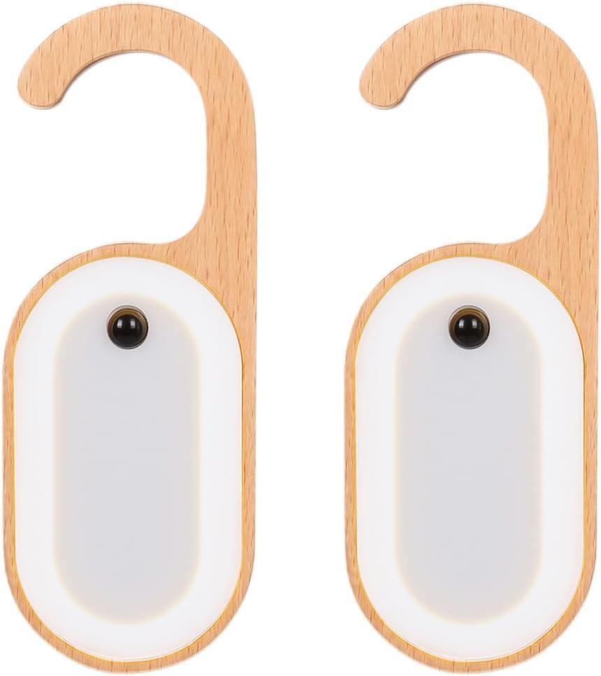 Wooden Message Motion Sensor Night Light with Memo Stickers, Doorknob Board LED Lamp, Rechargeable Doorhandle Hook Design for Bedroom, Bathroom, 2Pack