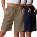 3 Pcs Women Quick Dry Shorts High Waisted Bermuda Shorts for Yoga Athletic Drawstring with Pocket (Small, Black, Navy Blue, Coffee)