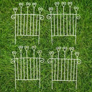 4PCS Mini Garden Stakes for Fairy Garden, Vintage Metal Arch Picks for Planters, Wrought Iron Mini Fence Style Ornaments, Potted Plants & Miniature Decor (Heart Arch Fence)