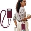 saxsion Phone Lanyard with Double Metal Buckle, Anti-Theft Crossbody Strap for iPhone, Heavy-Duty Adjustable Neck Holder (Burgundy)