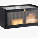 Black Bread Box for Kitchen Countertop - Modern bamboo Bread box with Window Bread Storage Container