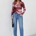 Pink Queen Mesh Top for Women Long Sleeve See Through Shirt Scoop Neck Sheer Blouse (Pink, XL)