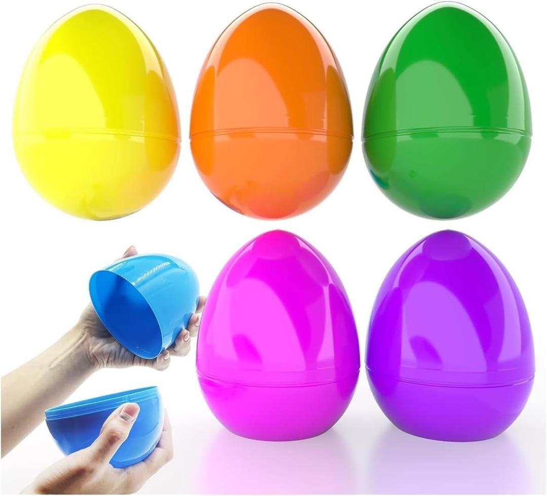 Jumbo Fillable Easter Eggs - Colorful Bright Plastic, Perfect for Easter Hunt, Birthday Party Surprise, Assorted Colors, 6" Giant Fillable (6 Pack)