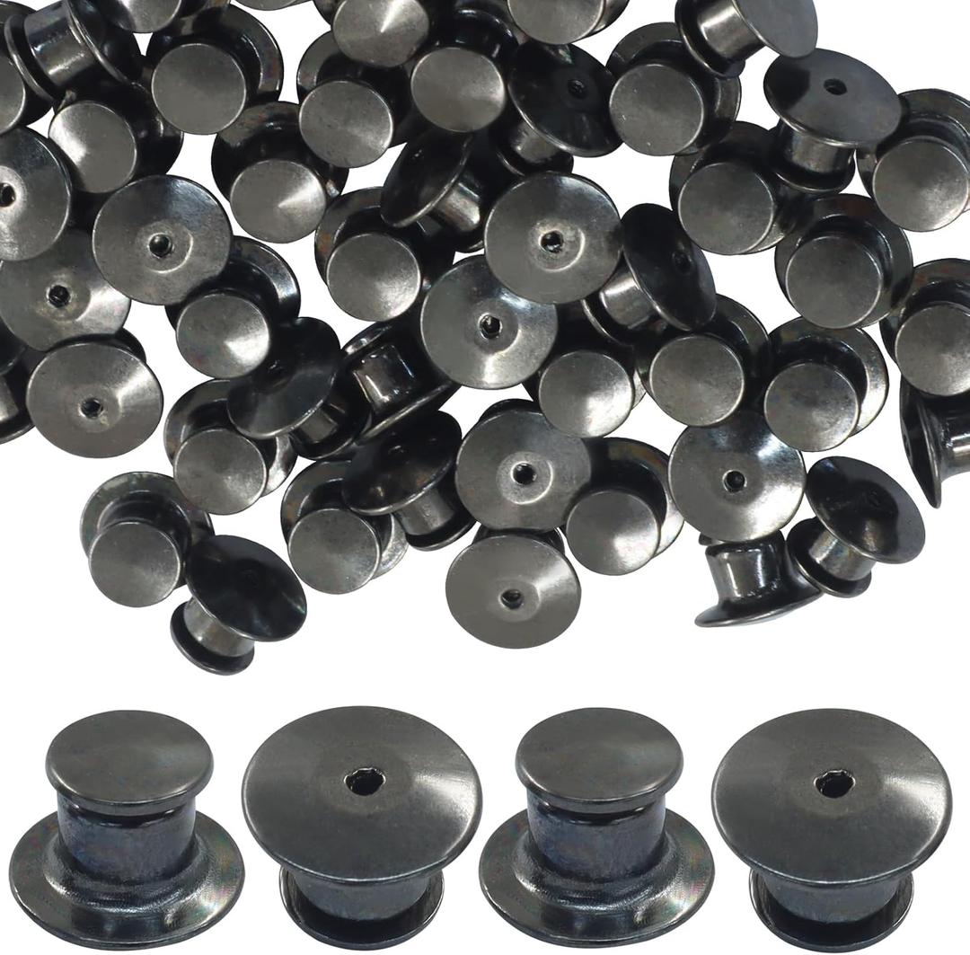 60 Pcs Locking Pin Backs - Black Metal Pin Keepers for Jewelry Making, Clasp Backings for Brooches, Enamel Pins, and Crafts