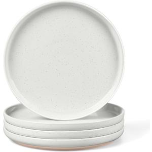 LIANYU Dinner Plates Set of 4, 10.5 Inch Stoneware Plate for Kitchen Dining, Large & Round Ceramic Salad Dishes Set, Microwave, Oven & Dishwasher Safe, Scratch Resistant, Stackable, Snowy White