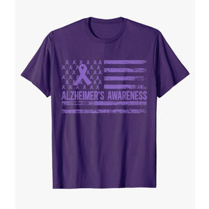 Alzheimer's Awareness Purple American Flag Ribbon T-Shirt Size 2XL, Purple 