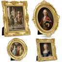 Beeveer 4 Pcs Vintage Picture Frames 5x7 4x6 4x4 inch Baroque Gold Resin Photo Frames with Glass Front Ornate Wall Hanging and Tabletop Display for Retro Home Decoration Wedding Gallery Hotel(Floral)