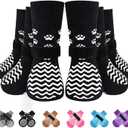 EXPAWLORER 6Pcs Anti Slip Dog Socks to Prevent Licking Paws, Dog Shoes for Hot Pavement Double Sides Dog Boots & Paw Protectors Booties for Hardwood Floors with Grip Small Medium Large Senior Dogs, XS (Black)