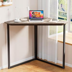 VECELO Corner Desk,Office Tables for Living Room for Small Space Triangle Computer Desk with Steel Frame Corner Shelves with Metal Frame Writing Desk for Workstation Classic Grey 33.1"