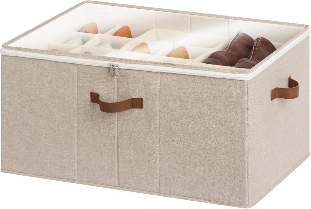 StorageWorks Shoe Organizer for Closet, Fits up to 24 Pairs, Shoe Cubby Storage Containers with Adjustable Dividers and Clear Cover, Taupe (Large)