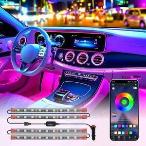 orahon Car LED Lights, Smart App control RGB Inside Car lights DIY Dynamic color music Mode 4 pcs Strip Lights for Cars with Car Charger DS 12V