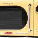 Nostalgia NRMO7YW6A Retro Compact Countertop Microwave Oven, 0.7 Cu. Ft. 700-Watts with LED Digital Display, Child Lock, Easy Clean Interior, Yellow