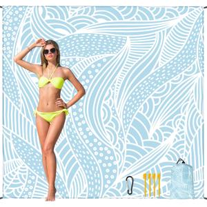 HIHOHO Beach Blanket Waterproof Sandproof Beach Mat for 1-8 Adults Quick Drying Durable Outdoor Picnic Mat for Beach Festival Travel Camping Hiking (BL-Ripple, 79"83"(4 Person))