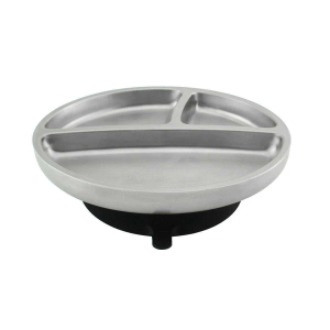 Avanchy Open Baby Plates with Suction – Stainless Steel Divided Plates for Toddlers, BPA-Free, Dishwasher Safe, Unbreakable, Non-Toxic, 100% Silicone Suction – Black