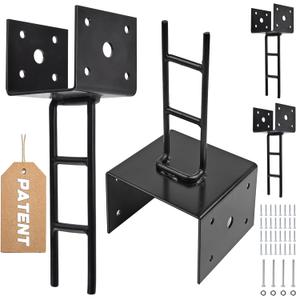 4 Pack U Shape Post Anchor, 6"x 6" Post Base for Concrete, Design Patent Product, 11 Gauge 3 mm Thickness Galvanized Black Pergola Deck Bracket with Screws(Inner Dia 5.5x5.5)