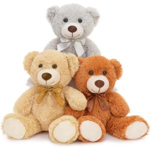 MaoGoLan 3 Pieces Bulk Teddy Bears Stuffed Animals Baby Shower, Soft Small Stuffed Teddy Bears in Bulk, 13.5" Cuddly Mini Teddy Bears Centerpiece,Wedding,Party,Engagement,Tan,Dark Brown,Gray