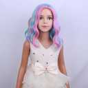 PATTNIUM Kids Child Rainbow Wig Short Wavy Colorful Wig Multicolor Wigs Girls Synthetic Cosplay Halloween Party Costume Wigs