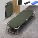 Fold Up Beds for Adults Steel Canvas Folding Bed, Portable Camping Bed, Easy Office Folding Bed with Pillow, Cotton Cushion for Office, Home and Outdoors(Green)