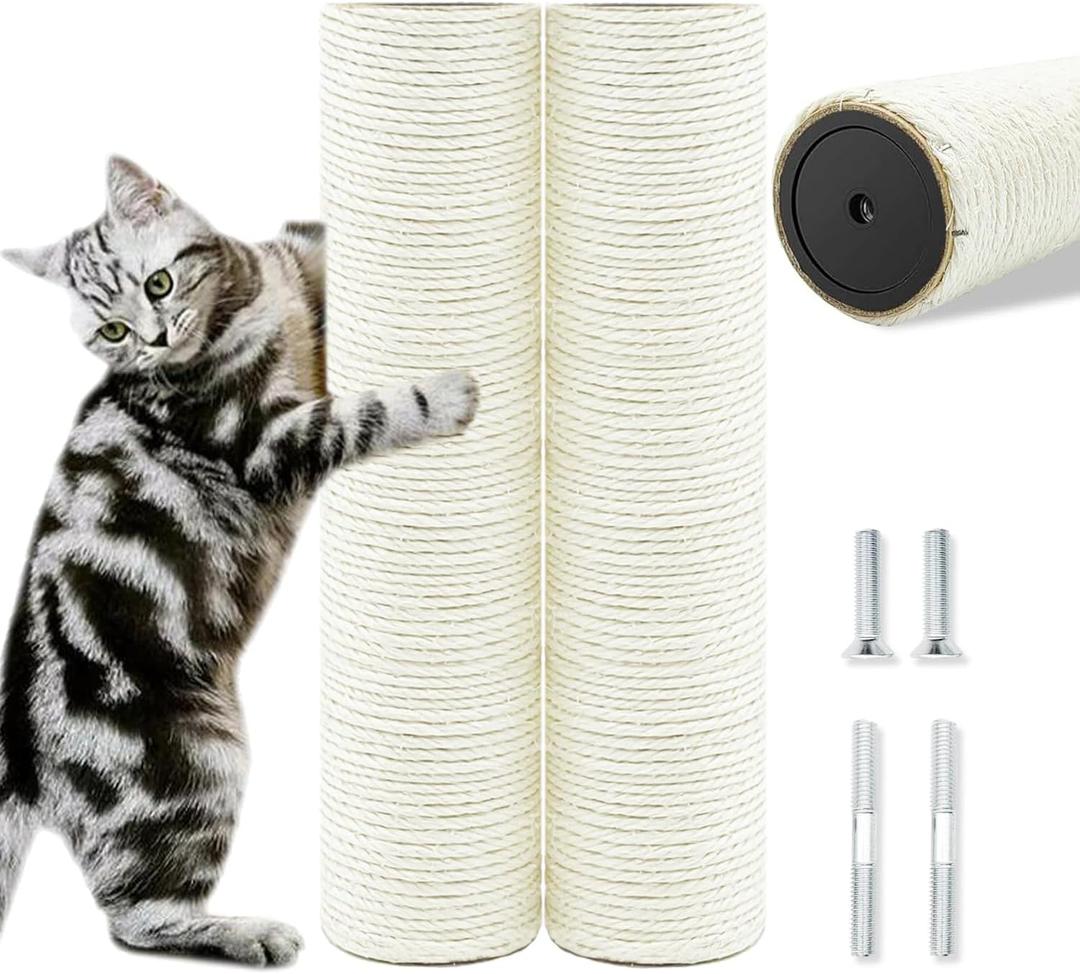 Cat Scratching Post Replacement Pole2 PCS 11.81in Cat Tree Replacement PostNatural Sisal Cat Tree Replacement Parts with M8 ScrewsCat Scratch Post Replacement for Refurbishment (11.8in/30cm)