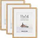 Dreamland 11x14 Picture Frame with Mat for 8x10, USA-Sourced Natural Oak Wood Photo Frames with Resistant Plexiglass, 11 by 14 Wooden Gallery Wall Frames for Art, Wall or Tabletop Display (3Pack)