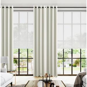 Cream Satin Polyester Curtains 96 Inch Long 2 Panel Set Grommet Elegant Floor to Ceiling Modern Curtain for Living Room, Thermal Blackout Darkening Drapes for Bedroom 52x96 In Length, Ivory Off White