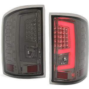 KUAFU Tail Light Assembly Compatible with 2014-2018 GMC Sierra 1500 2500HD 3500HD LED Tube Bar Rear Stop Brake Lamps Left & Right w/Wiring Chrome Housing Smoke Lens