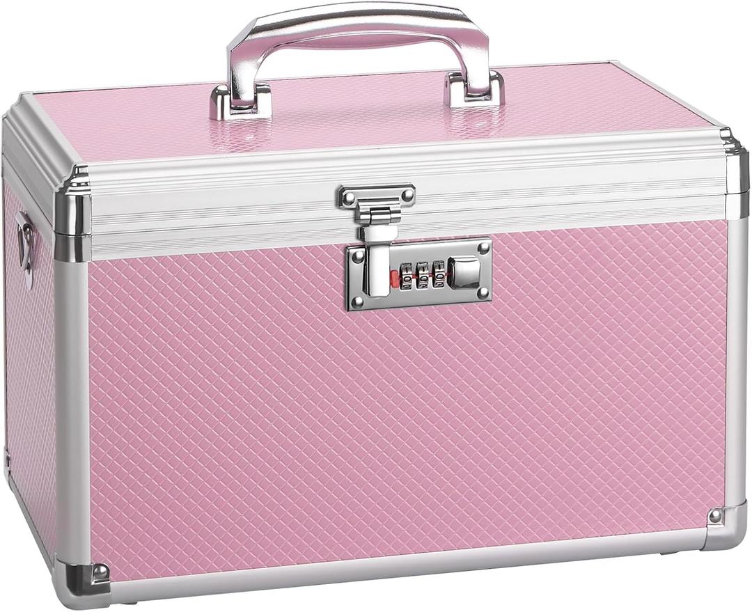 Medicine Lock Box with Combination Lock - 15 x 8.7 x 9.4 Inches - First Aid Safe Medication Storage Box, Personal Items Safe Case for Home and Outdoor - Pink