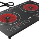 110v Electric Cooktop 2 Burners,2800W,26 '' Electric Stove Top with Plug in, Touch Control Countertop & Built-in Ceramic Cooktop, 9 Heating Level, Hot Warning, Over-Temperature Protection