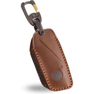 OLLEN Genuine Leather Key Fob Cover, Compatible with BMW 2023 2024 2025 New 5 Series 7 Series 740i 760i X1 X5 X6 X7 XM IX IX3 I5 I7 Premium Leather Smart Remote Key Protector, Brown