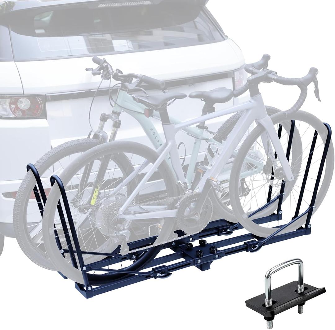 Hitch Mount Bike Rack for 2 Bikes, Double-Arm Bike Rack, Folding Bicycle Carrier for Car & SUV, Fit 2" Receiver