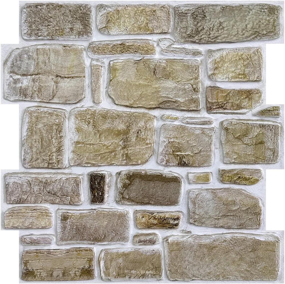 Commomy 10 Pcs Faux Stone 3D Wall Panels Peel and Stick - 11.8" x 11.8" Stone Panels for Wall 3D Brick Wallpaper Peel and Stick Self-Adhesive Tiles for Kitchen, Bedroom, Living Room, TV Background, RV