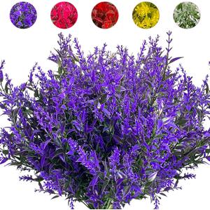 Artificial Lavender Flowers10 Bundles UV Resistant Plastic Shrubs for Indoor/Outdoor Hanging Flowerpot and Windows Decorations Garden DecorPurple