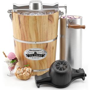 Elite Gourmet EIM916 6Qt Old Fashioned Wood Bucket Ice Cream Maker