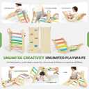 BlueWood Pikler Triangle Set with Cushion, 8-in-1 Climbing Toys for Toddlers, Montessori Philosophy Play Jungle Gym with Arch, Ramp, Ladder(Sunshine Rainbow)