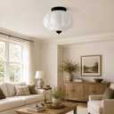 Bofea-Milk Glass Flush Ceiling Light,Modern Schoolhouse Semi-Flush Mount Ceiling Lights,Large Black Flush Mount Ceiling Light,Indoor Vintage Lighting for Living Room Hallway Foyer