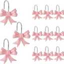 Cute Bow Knot Shower Curtain Hooks Rings, Modern Home Decorativ Rust Resistant Hangers, 12PCS Shower Hooks for Bathroom Shower Rod, Bedroom, Living Room (Bow Pink)