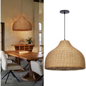 Arturesthome 19.56" Boho Chandelier Light Fixture for Kitchen,Woven Farmhouse Chandelier Ceiling Hanging Light for Living Room,Bedroom,Foyer, 19.6" * 14"