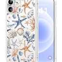 Dibrell for iPhone 12 Case, [Full Camera Protection] [Not Yellowing] [Military-Grade Drop Protection] Cute Clear Slim Shockproof Protective Phone Cover for Women Girls 6.1", Starfishes/ Blue