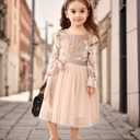 UNICOMIDEA 1-6T Toddler Velvet Dress Little Girls Tutu Tulle Crewneck Long Sleeve Holiday Party Fashion Dresses