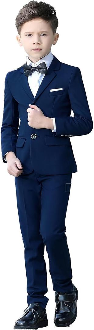 YuanLu Boys Suit for Kids Tuxedo Wedding Ring Bearer Outfit, 5 Piece Boy Slim Fit Formal Suits with Adjustable Waist (6 Years, Blue)