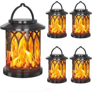 Solar Hanging Lanterns Outdoor, Flickering Flames Outdoor Solar Lights Hanging Lanterns Waterproof Decoration Lighting for Table, Garden, Patio, Tree (4 Pack)