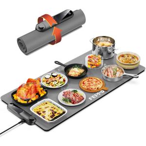 FEPPO Food Warming Mat, (XXL 35x16) Electric Warming Trays for Buffets Party, Fast Full-Surface Heating Mat for Food with 19 Level Adjustable Temperature and 6 Hours Timer, Roll Up Food Warmer (2XL Large: 35x16", Grey)