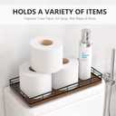 Toilet Paper Basket Organizer Oak Wood Toilet Tank Tray with Metal Frame, Bathroom Counter Top Storage for Toilet Paper, Wipes & Decor, Modern Narrow Back of Tank Shelf Organizer, Black & Brown