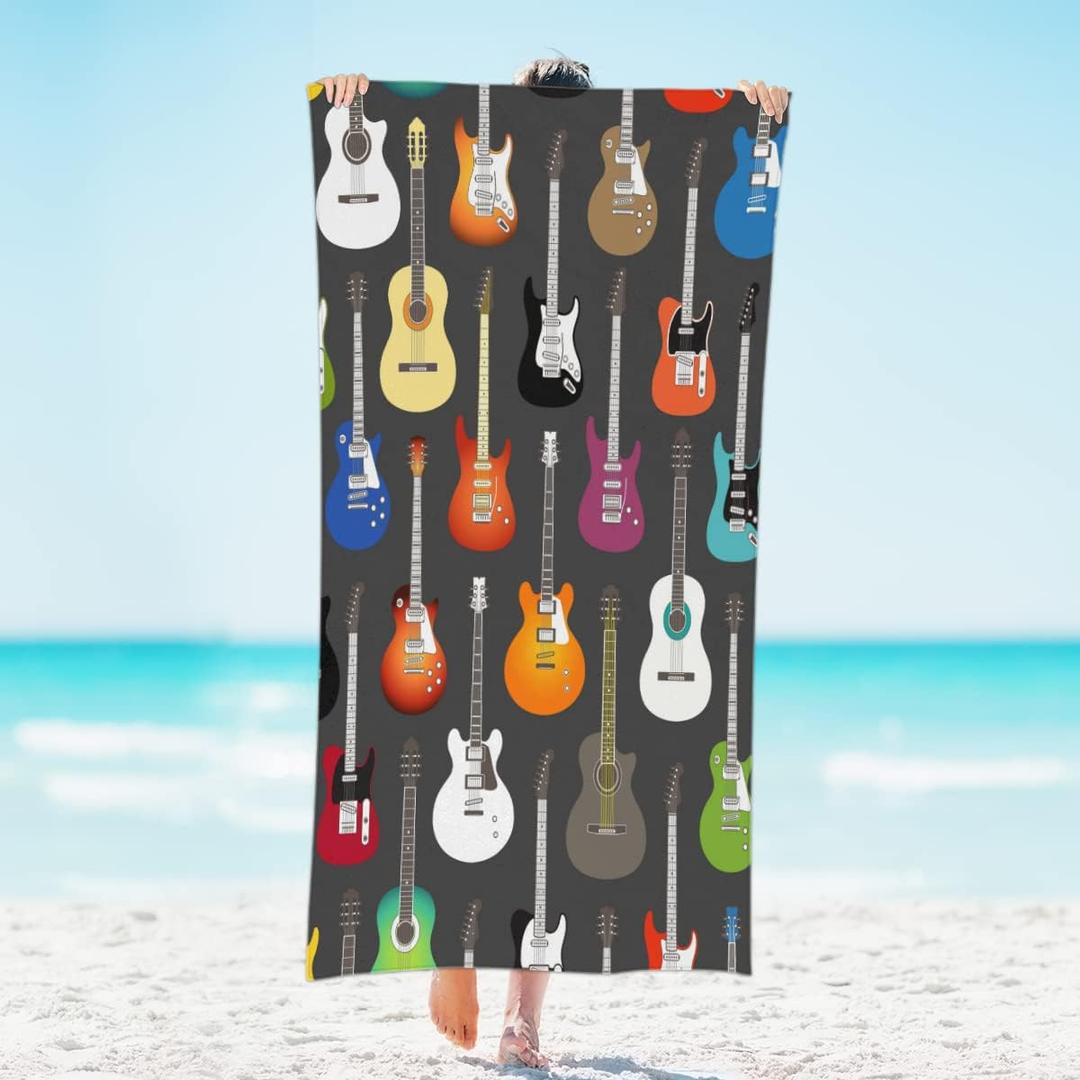 Microfiber Colorful Guitar Bass Thick Beach Towel Oversized, Quick Dry Bath Towel Large, Absorbent Bathroom Towel for Women, Men, Travel, Swim, 31"x61" Ss Guitar Microfiber Colorful Guitar Bass Thick Beach Towel Oversized, Quick Dry Bath Towel Large, Absorbent Bathroom Towel for Women, Men, Travel, Swim, 31"x61" Ss Guitar