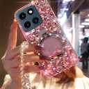 for Moto G Stylus 2025/2026 5G Bling Case Luxury for Women Girls Design Cute Shine Sparkly Glitter Diamond Gemstone Stand Handmade Phone Cover with Crystal Wrist Strap,Pink